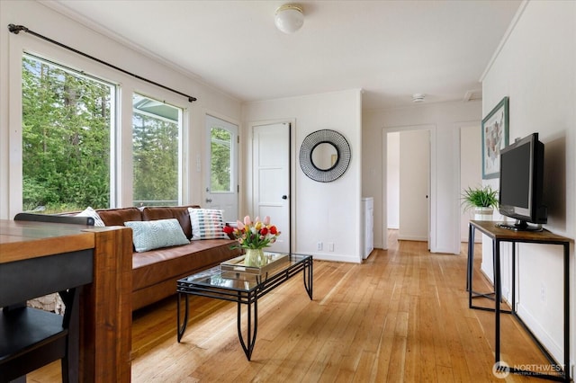 4191 N Imperial Ln, Oak Harbor, WA 98277 - living room featuring light wood-type flooring, baseboards, and ornamental molding