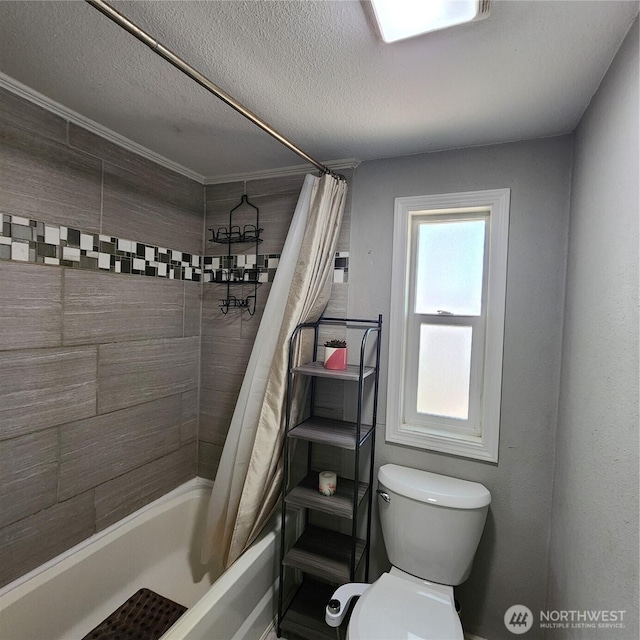 16210 118th Avenue Ct E, Puyallup, WA 98374 - bathroom with toilet, shower / bath combination with curtain, and a textured ceiling