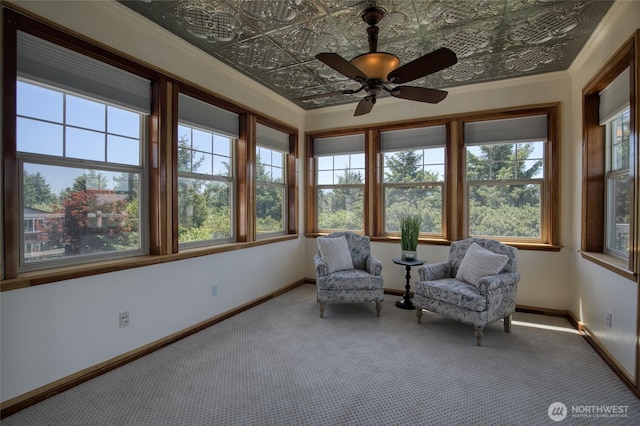 144 Sand Dune Ave SW, Ocean Shores, WA 98569 - sunroom with carpet flooring, crown molding, an ornate ceiling, and baseboards