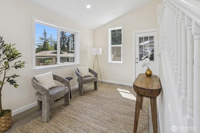 16828 Ambaum Blvd S, Burien, WA 98148 - sitting room featuring wood finished floors, plenty of natural light, vaulted ceiling, and recessed lighting