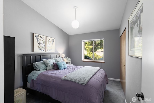 37981 Hood Canal Dr NE, Hansville, WA 98340 - bedroom with carpet flooring, lofted ceiling, and baseboards