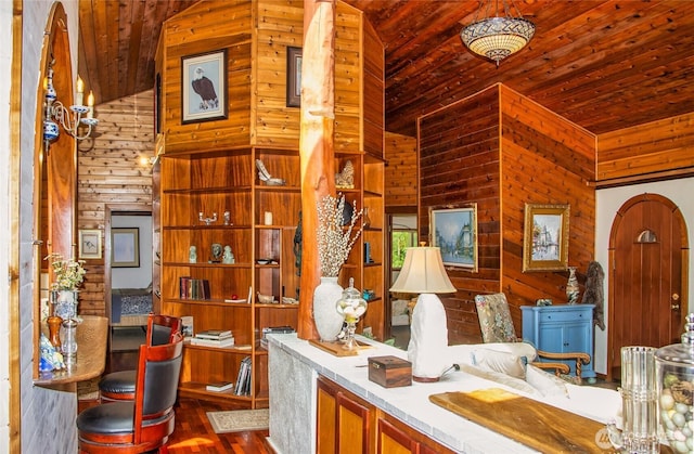 70 Cole Ave, Port Townsend, WA 98368 - office area with wooden ceiling, wood finished floors, and wooden walls