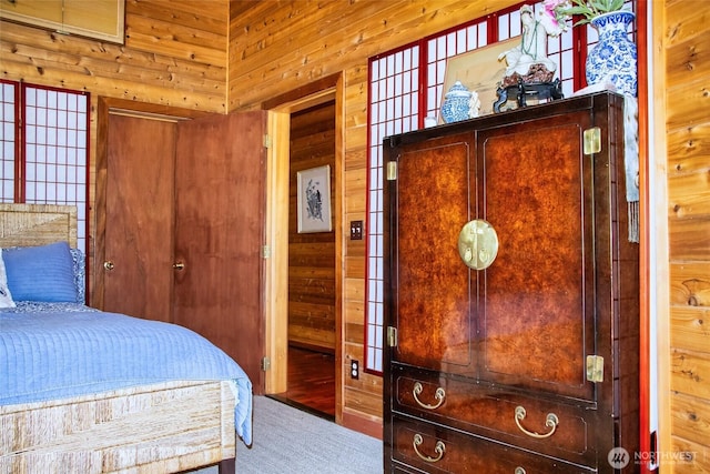 70 Cole Ave, Port Townsend, WA 98368 - bedroom with wooden walls and carpet flooring