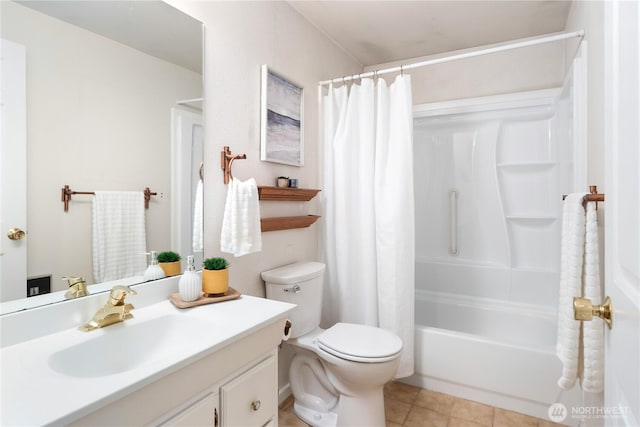 4404 Lopez St, Port Townsend, WA 98368 - bathroom featuring vanity, toilet, shower / bath combo, and tile patterned flooring
