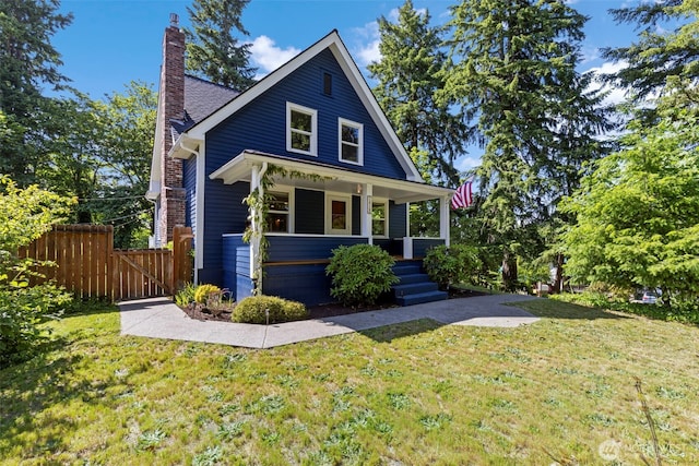 1010 Tacoma Ave, Port Orchard, WA 98366 - bungalow-style home featuring a chimney, a porch, and a gate