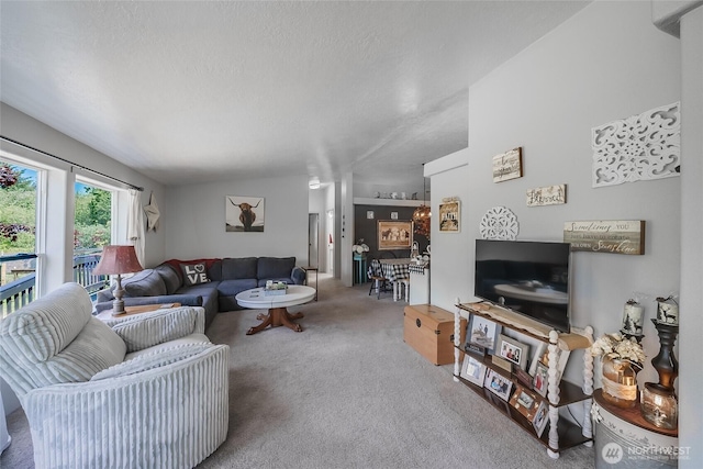 10419 Sandridge Rd, Long Beach, WA 98631 - living area featuring carpet flooring and a textured ceiling