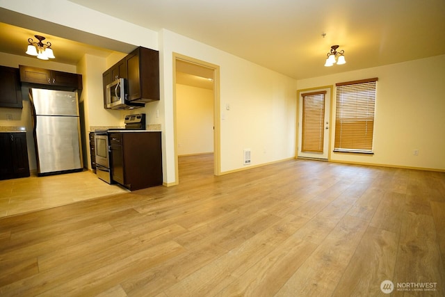 1031 N State St Unit 402, Bellingham, WA 98226 - kitchen with appliances with stainless steel finishes, light countertops, dark brown cabinetry, light wood-type flooring, and open floor plan