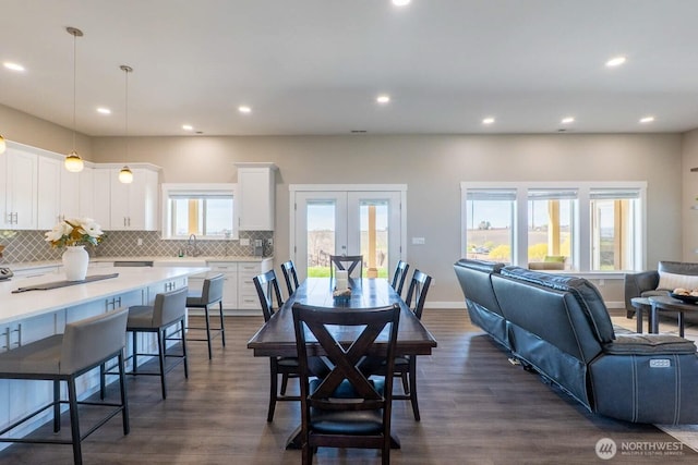 26602 N Rothrock Rd, Prosser, WA 99350 - dining room featuring dark wood finished floors, french doors, and recessed lighting