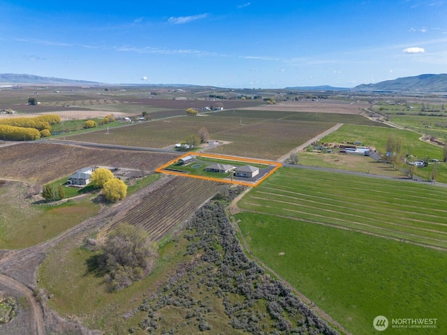 26602 N Rothrock Rd, Prosser, WA 99350 - overview of rural landscape featuring extensive farmland, property boundaries highlighted, and a mountain backdrop