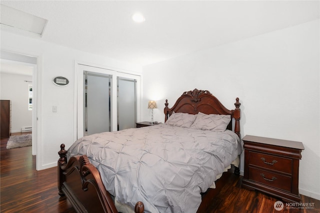 31012 151st Ave SE, Kent, WA 98042 - bedroom featuring a closet, dark wood-style floors, attic access, baseboards, and recessed lighting