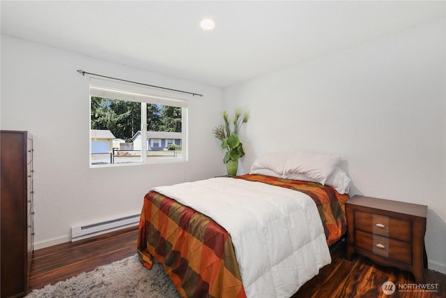 31012 151st Ave SE, Kent, WA 98042 - bedroom with a baseboard radiator, wood finished floors, baseboards, and recessed lighting