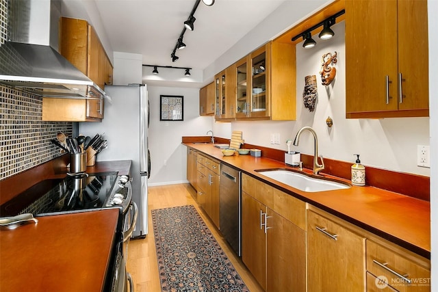 8005 Sand Point Way NE Unit A41, Seattle, WA 98115 - kitchen featuring wall chimney range hood, a sink, light wood-type flooring, dishwasher, and decorative backsplash
