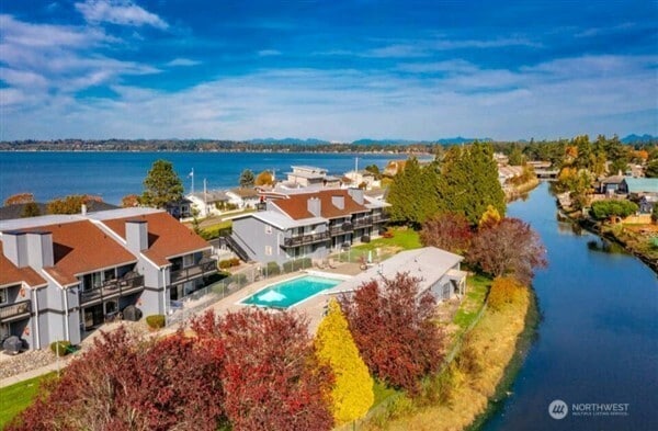 7530 Birch Bay Dr Unit 206, Blaine, WA 98230 - aerial view of residential area featuring a nearby body of water and a pool area