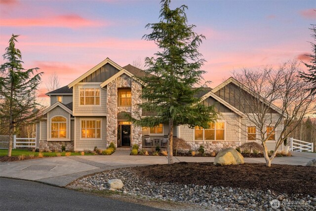 367 E Silverado Ct, Bellingham, WA 98226 - craftsman inspired home featuring stone siding, board and batten siding, and covered porch