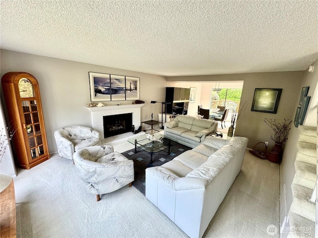 332 162nd Pl SE, Bothell, WA 98012 - living room with light colored carpet, a fireplace with raised hearth, and a textured ceiling