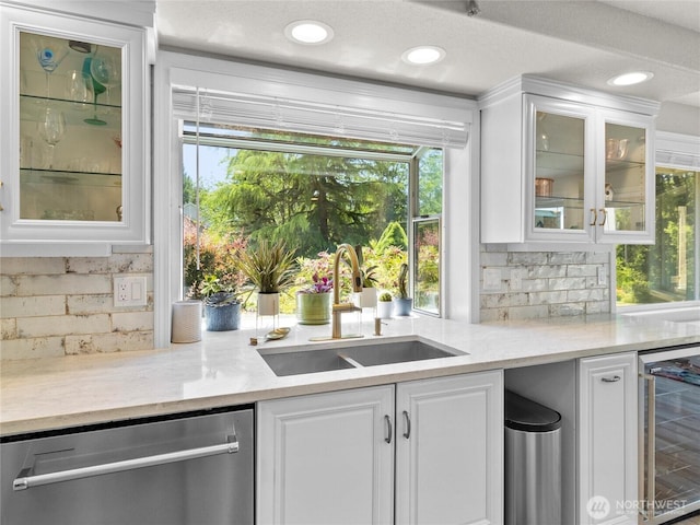 34214 102nd Ave S, Roy, WA 98580 - indoor bar with dishwasher, beverage cooler, tasteful backsplash, and recessed lighting