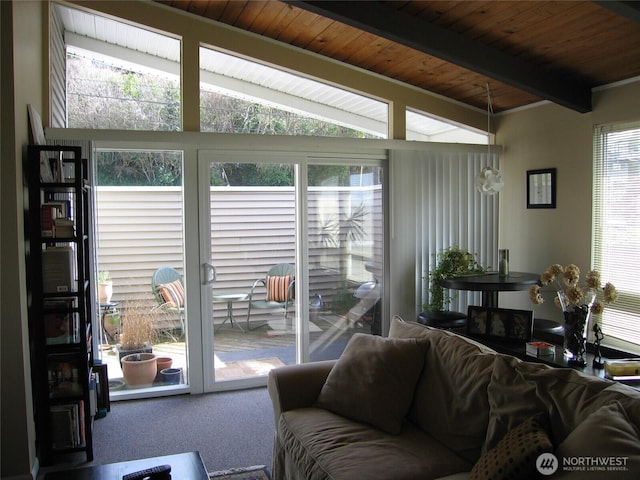 2513 13th Ave W, Seattle, WA 98119 - carpeted living area featuring wood ceiling