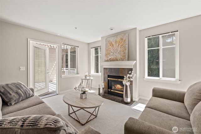 17432 Bothell Way NE Unit B302, Bothell, WA 98011 - living area featuring carpet flooring and a fireplace