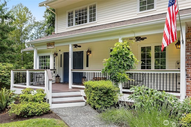 12925 206th Ave NE, Woodinville, WA 98077 - view of exterior entry featuring covered porch and ceiling fan