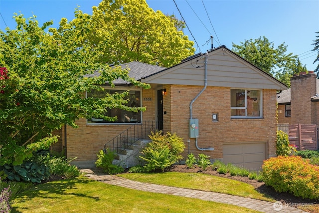 7008 25th Ave NE, Seattle, WA 98115 - view of front of home featuring brick siding, an attached garage, and a front lawn