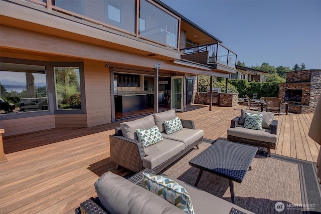 926 Olympic Ave, Edmonds, WA 98020 - deck featuring an outdoor living space with a fireplace and area for grilling