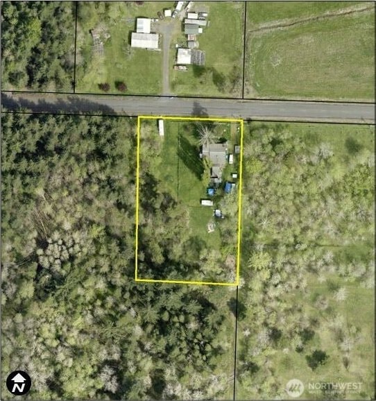 595 Oyler Rd, Ethel, WA 98542 - aerial overview of property's location with property parcel outlined