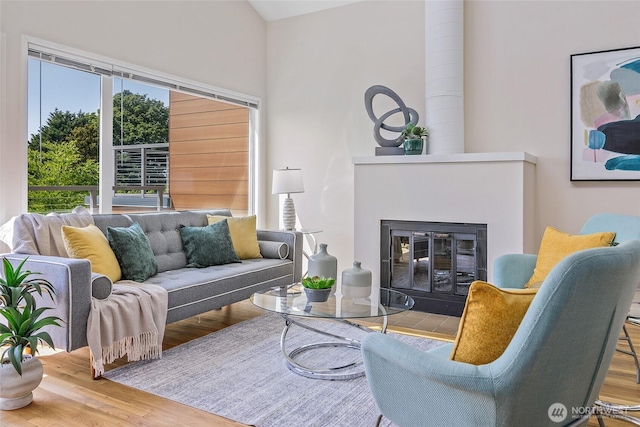 101 NW 58th St Unit 9, Seattle, WA 98107 - living area with wood finished floors and a glass covered fireplace