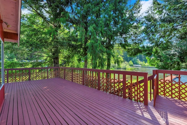 5810 E Mason Lake Dr W, Grapeview, WA 98546 - wooden terrace with a water view and view of scattered trees