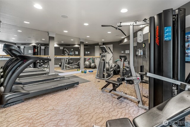 1545 NW 57th St Unit 220, Seattle, WA 98107 - exercise room featuring recessed lighting and carpet