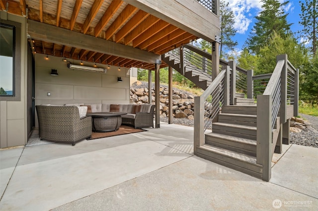 1450 Creekside Rd, Cle Elum, WA 98922 - view of patio / terrace featuring stairway and an outdoor living space