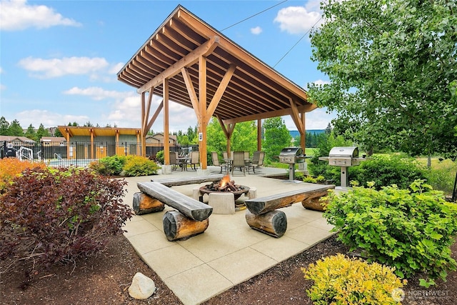 3770 Suncadia Trl Unit 110, Cle Elum, WA 98922 - view of patio with a fire pit, a gazebo, and a grill