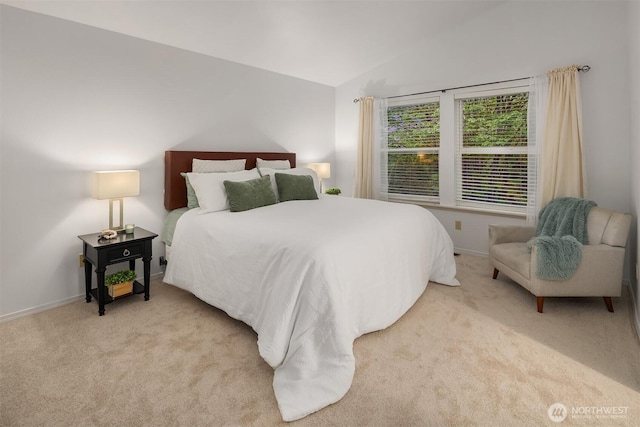 14566 86th Pl NE, Kenmore, WA 98028 - bedroom featuring light carpet, lofted ceiling, and baseboards