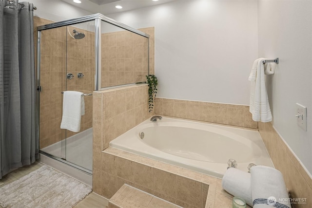 14566 86th Pl NE, Kenmore, WA 98028 - bathroom with a bath, a stall shower, and recessed lighting