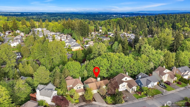 14566 86th Pl NE, Kenmore, WA 98028 - aerial perspective of suburban area featuring a heavily wooded area
