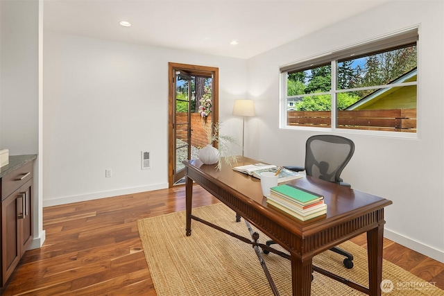 5619 89th Ave SE, Mercer Island, WA 98040 - office with healthy amount of natural light, wood finished floors, baseboards, and recessed lighting