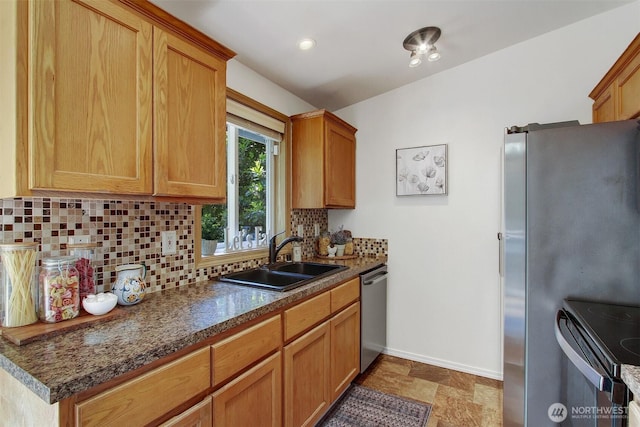 8708 11th St NE, Lake Stevens, WA 98258 - kitchen with a sink, stainless steel dishwasher, baseboards, backsplash, and electric range