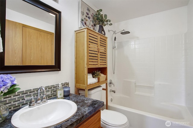 8708 11th St NE, Lake Stevens, WA 98258 - full bath featuring vanity, shower / washtub combination, toilet, and backsplash