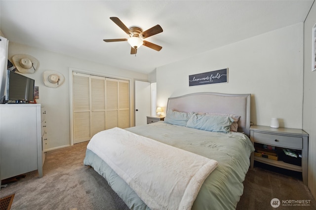 1511 Howard St, Walla Walla, WA 99362 - bedroom featuring carpet floors, a closet, ceiling fan, and baseboards