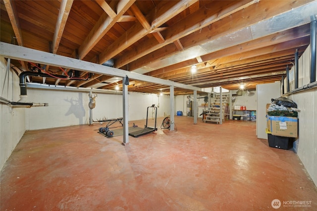 1511 Howard St, Walla Walla, WA 99362 - unfinished basement featuring gas water heater and stairs