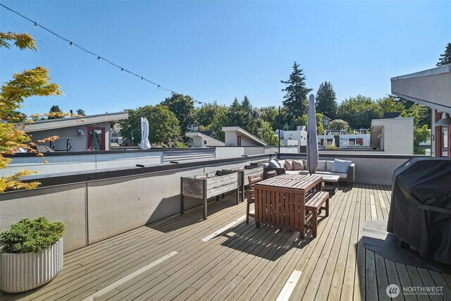 917 29th Ave S, Seattle, WA 98144 - wooden deck featuring an outdoor living space and a grill