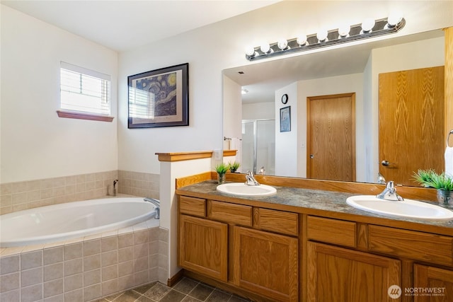 4155 Aurora Loop, Bellingham, WA 98226 - full bathroom featuring a bath, a shower stall, double vanity, and tile patterned flooring