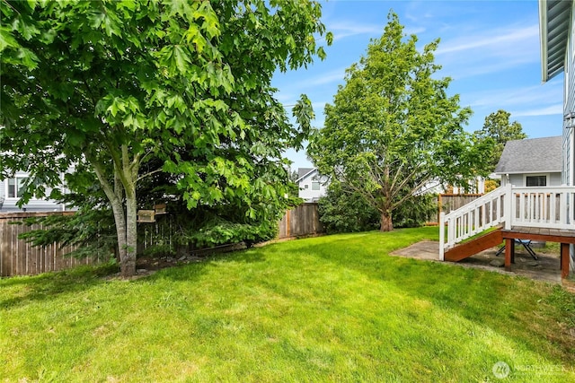 4155 Aurora Loop, Bellingham, WA 98226 - fenced backyard with a wooden deck and stairs