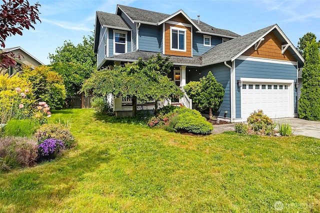 4155 Aurora Loop, Bellingham, WA 98226 - craftsman inspired home featuring an attached garage, driveway, roof with shingles, and a porch