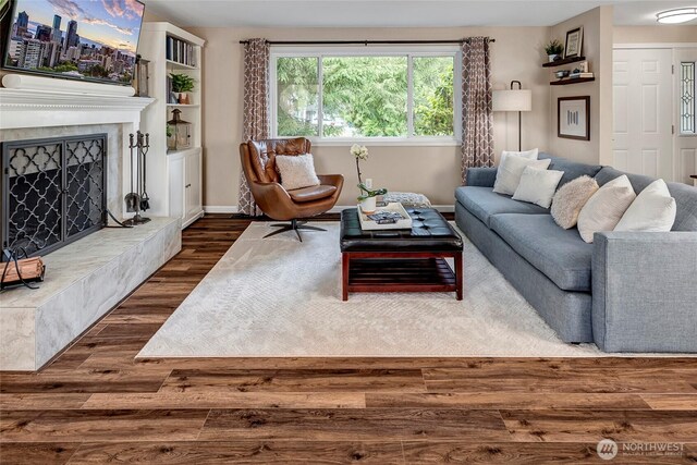13303 53rd Ave SE, Everett, WA 98208 - living room with dark wood-style floors and a fireplace