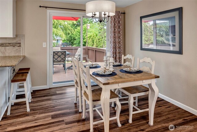 13303 53rd Ave SE, Everett, WA 98208 - dining area featuring baseboards, healthy amount of natural light, dark wood-style flooring, and a chandelier
