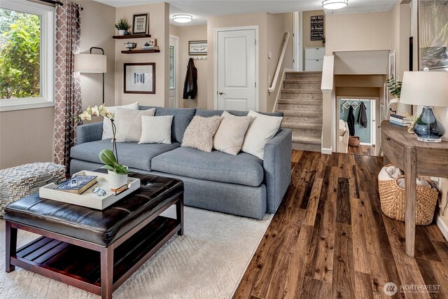 13303 53rd Ave SE, Everett, WA 98208 - living area featuring wood finished floors and stairway
