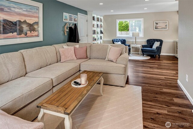 13303 53rd Ave SE, Everett, WA 98208 - living area with dark wood-type flooring, baseboards, and recessed lighting