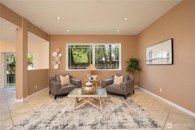 19678 Marine View Dr SW, Normandy Park, WA 98166 - living area featuring plenty of natural light, recessed lighting, baseboards, and light tile patterned flooring