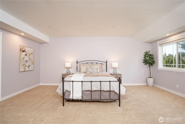 19678 Marine View Dr SW, Normandy Park, WA 98166 - bedroom with light carpet, baseboards, recessed lighting, and vaulted ceiling