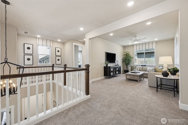 13920 181st St E Unit 64, Puyallup, WA 98374 - living area featuring carpet, recessed lighting, baseboards, and a ceiling fan
